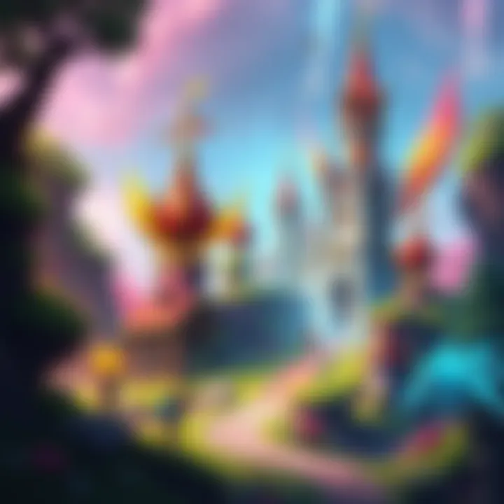 A colorful scene from Fairy Tower Defense showing players building magical towers to defend against fantasy creatures in a vibrant kingdom.