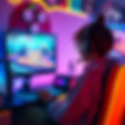 A player sitting at a computer, focused on playing Fairydust. The screen shows colorful graphics and gameplay elements.