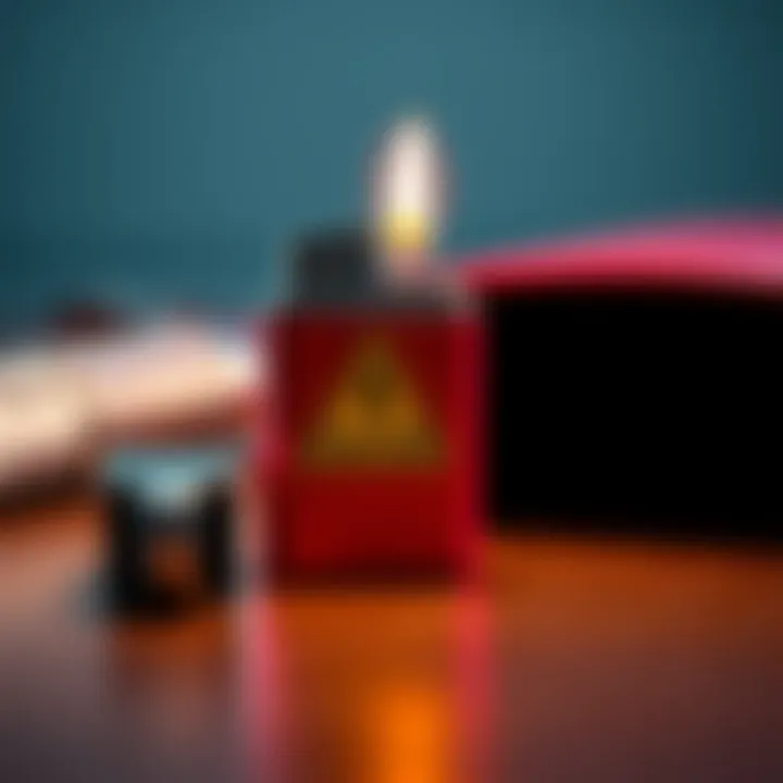 A fake friendly flash lighter displayed with a caution sign, indicating it has been pulled from the market due to safety concerns.