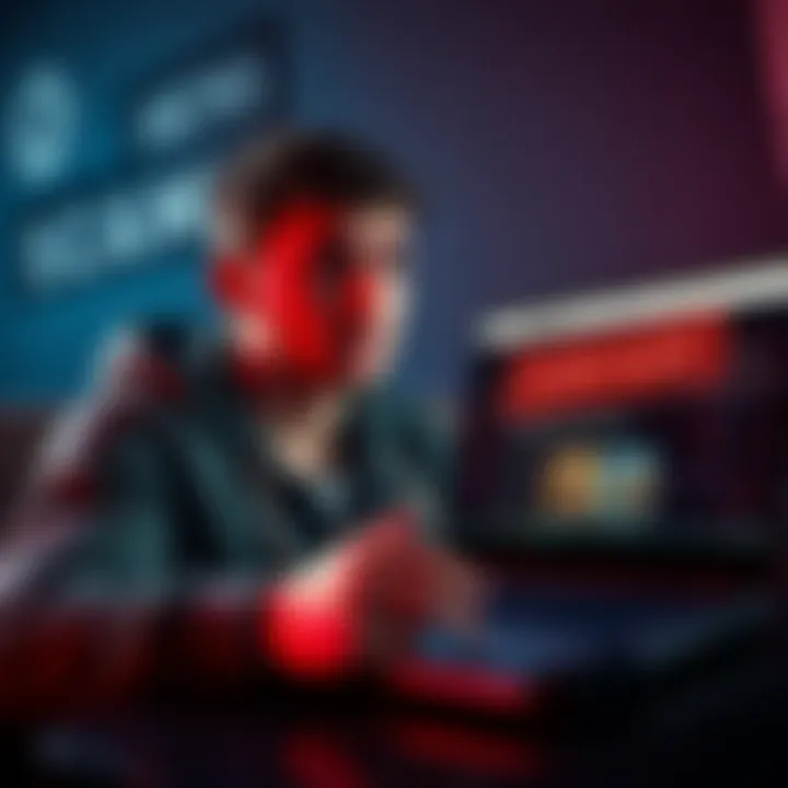 A gamer looking worried while holding a revoked game key and a laptop showing G2A website
