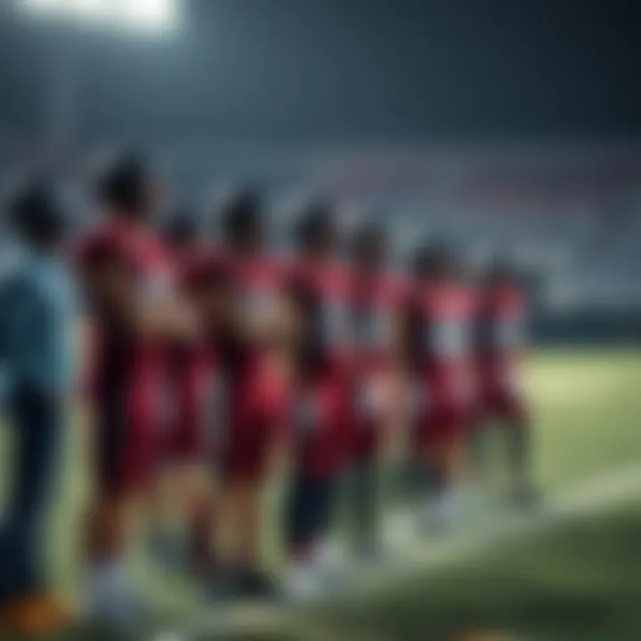 A group of Falcons players looking disappointed after a match, discussing their future options