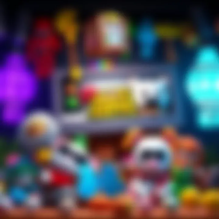 A collection of unique and colorful cosmetics from Fall Guys displayed together, representing various rare items players can own.