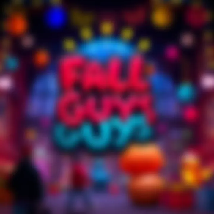 The colorful logo of Fall Guys game with playful characters and festive design elements.