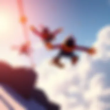 Players performing impressive stunts in Fall Guys, highlighting unique physics and gameplay mechanics.