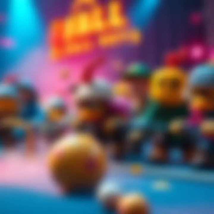 Participants compete in a lively Fall Guys tournament, showcasing colorful characters and obstacles