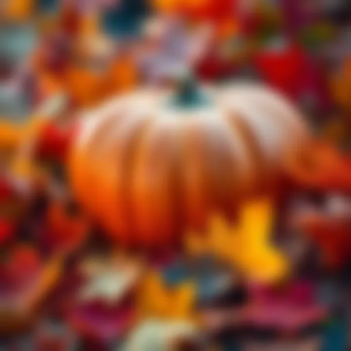 Colorful autumn leaves scattered around a carved pumpkin, symbolizing the joy of fall celebrations.