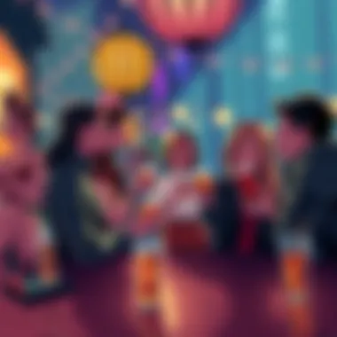A group of players in Fallen London sharing interests and discussing their favorite foods and drinks in a lively setting.