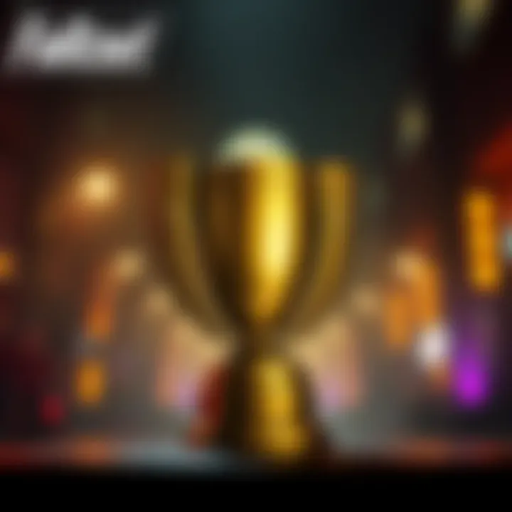 A trophy representing the Best Video Game Adaptation Award with Fallout logo in the background, celebrating the show's success.