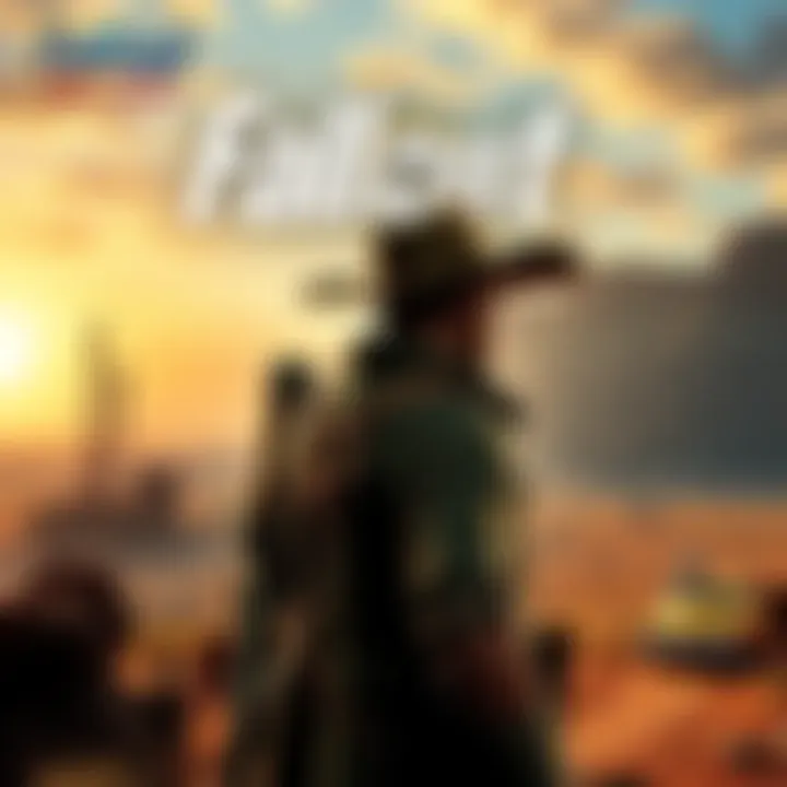 Cover art featuring the iconic Fallout: New Vegas landscape with a character in a cowboy hat, showcasing the game's post-apocalyptic setting and key features.