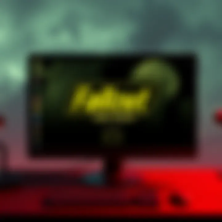 A computer screen displaying the Fallout New Vegas title screen with a loading icon stuck, indicating a crashing issue.