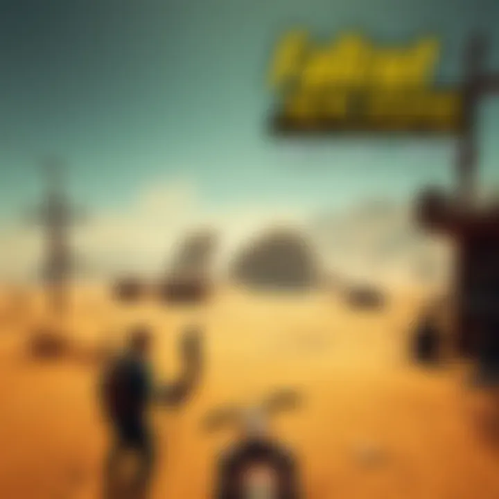 A screenshot showing the desert landscape and character interactions in Fallout New Vegas.