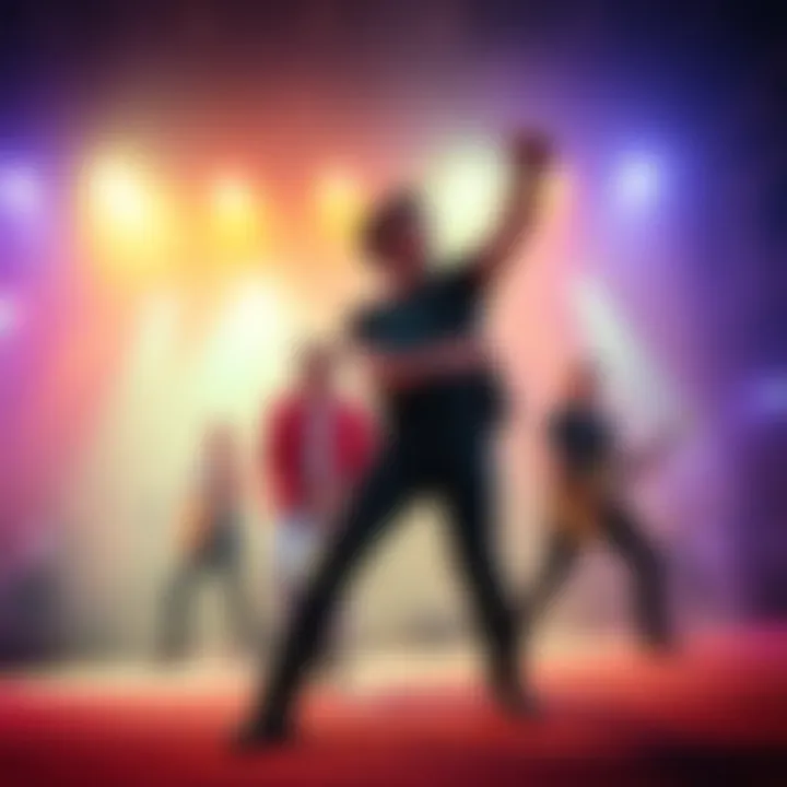 Fall Out Boy band members energetically performing in a vibrant and colorful setting for their song 'Immortals'