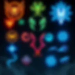 A close-up view of various familiar glyphs displayed on the Legacy of Shadow website, highlighting their designs and significance in the game.