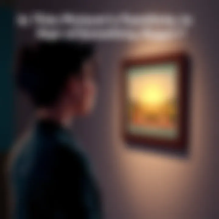 A person looking at a familiar picture on a wall, expressing curiosity.