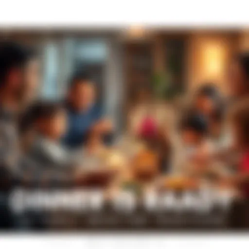 A family gathered around a dining table sharing a meal and enjoying each other's company