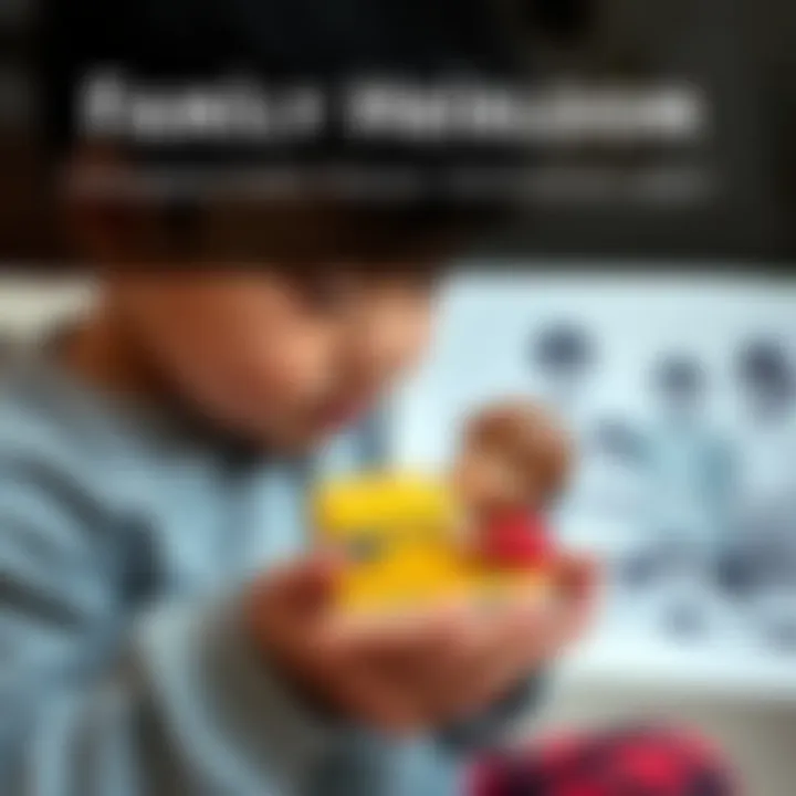 A child holding a vintage toy with a family photo in the background, symbolizing generational legacy and memories.