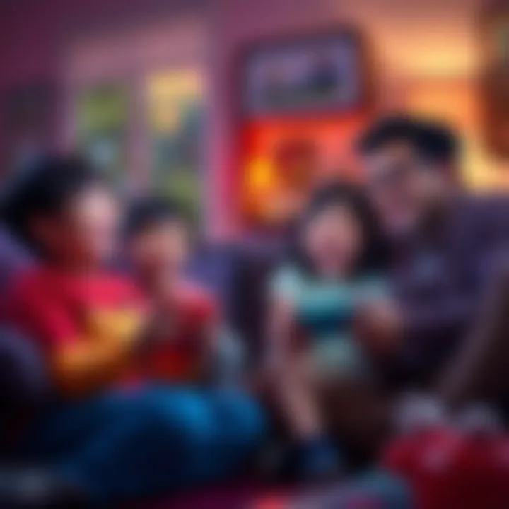 A family playing Nintendo Switch together in a cozy living room, sharing laughs and smiles while gaming.