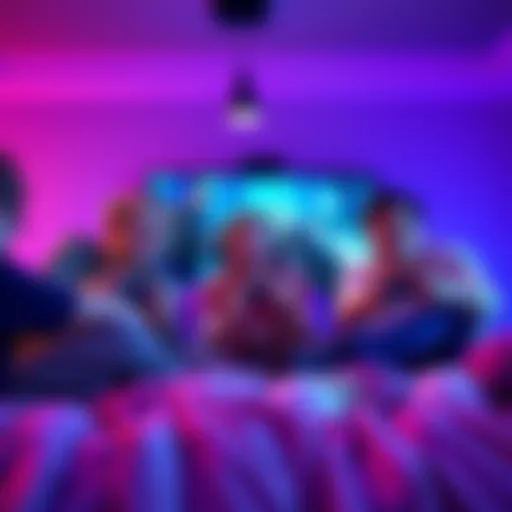 A family of four, including three sons, aged 9 to 15, enjoying a cooperative first-person shooter game on a large screen.
