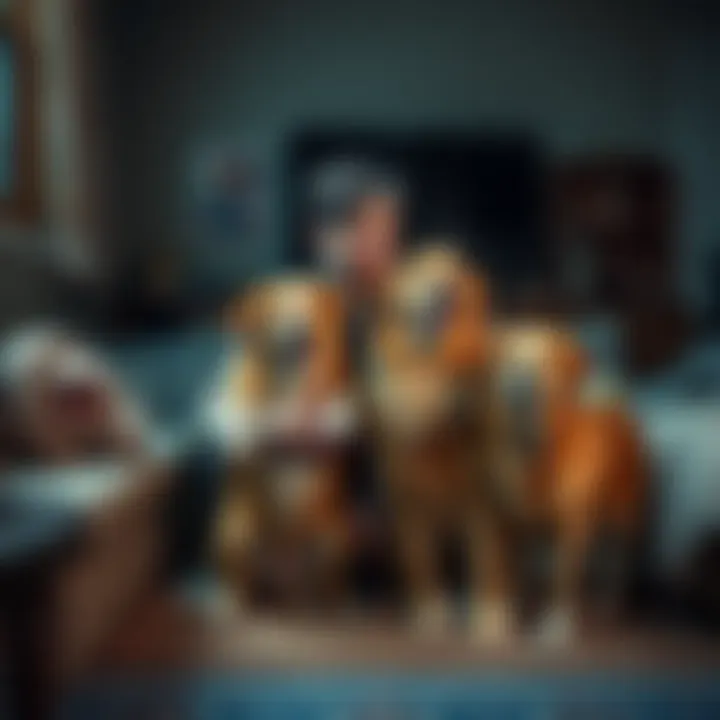 Family Caring for Abandoned Pets A mother and her disabled child embrace three dogs in a small living room, showcasing their struggle to care for abandoned animals amidst financial hardships.