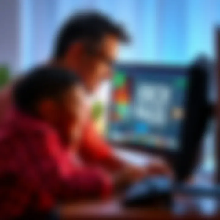 A parent and child facing a computer with Xbox Game Pass sharing issues on screen