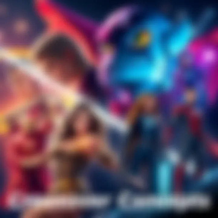 Fan Art Crossover Concepts A collage of creative fan art showing characters from different universes interacting in unique ways, with vibrant colors and imaginative designs.