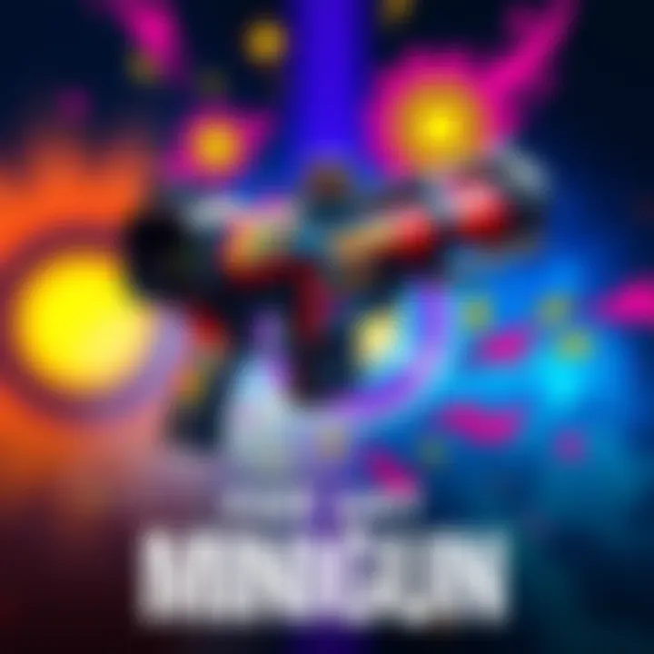 Vibrant fan art displaying a detailed minigun from Season 6 surrounded by colorful designs