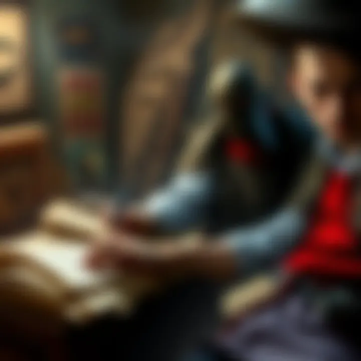 A Quake fan collecting lore and imagery for a fan fiction project, surrounded by Quake-themed art and notes.