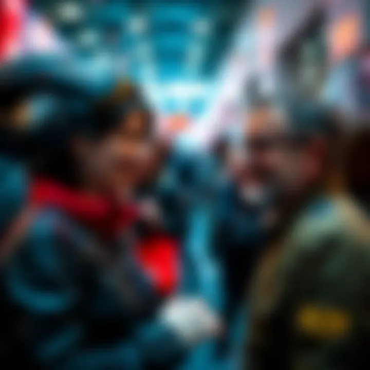 A fan dressed as Ripley smiles while meeting Keith, the author of Alien Isolation, at a convention.