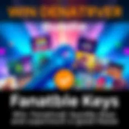 A vibrant graphic featuring various video games included in the Fanatical charity bundle, with a donation icon, inviting people to participate and win keys.