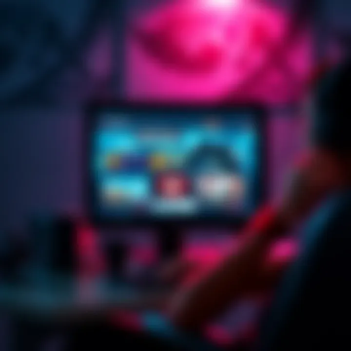 A person sitting at a computer screen displaying the Fanatical website, looking at game keys for purchase.