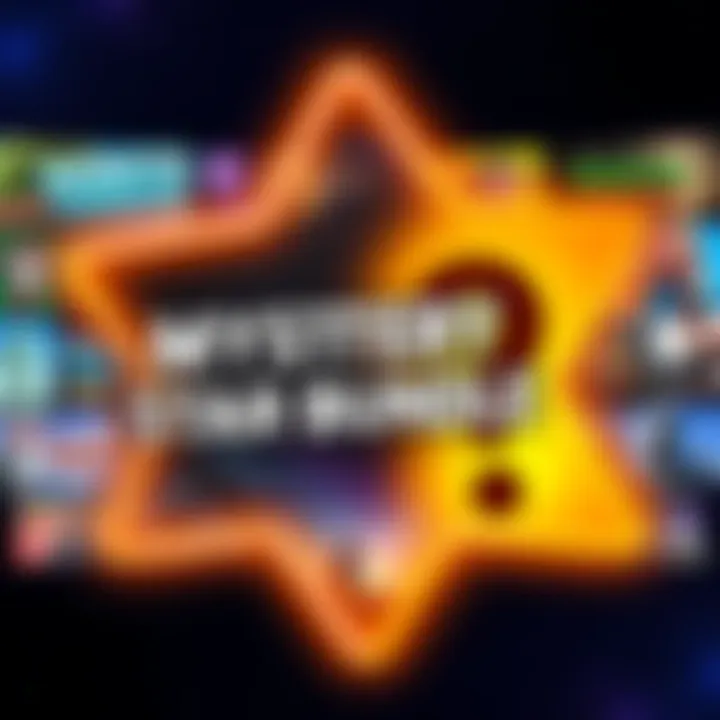 A graphic showing a collection of game icons, representing the variety of titles in Fanatical's Mystery Star Bundle, with a question mark symbolizing uncertainty about quality.