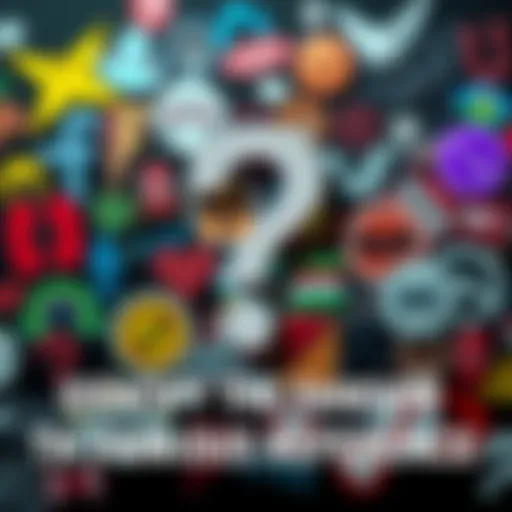 Fandom discussion prompt Graphic showing a question mark with a collage of various fandom symbols in the background