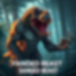 Illustration of a fanged creature resembling a smilodon, showcasing its large fangs and muscular build in a forest setting.