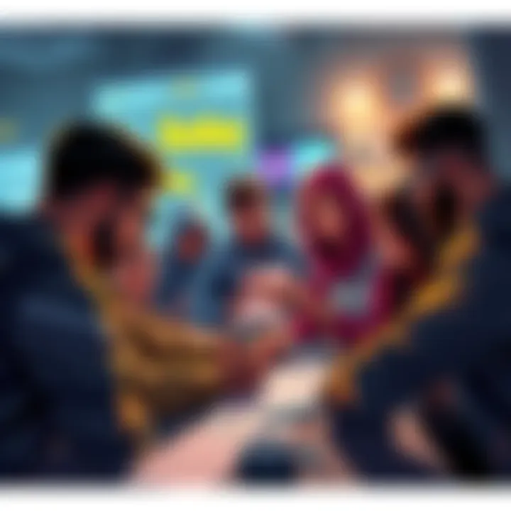 A group of people brainstorming ideas for Battlepass themes and characters, with sketches and notes around them.