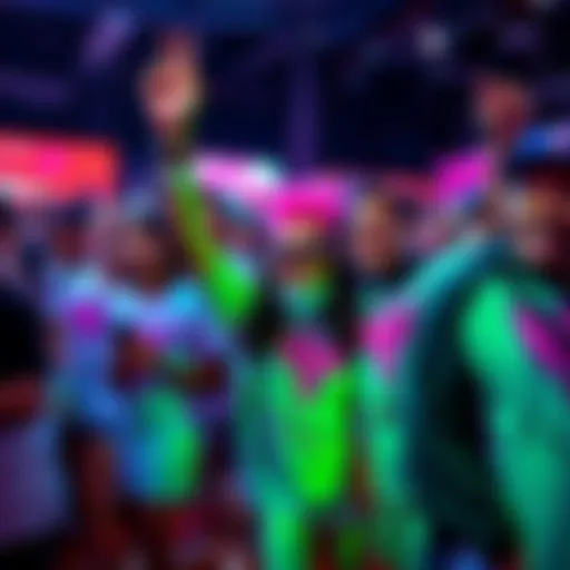 A group of fans excitedly wearing Pink Mercy apparel at an event, showcasing their love for the character.