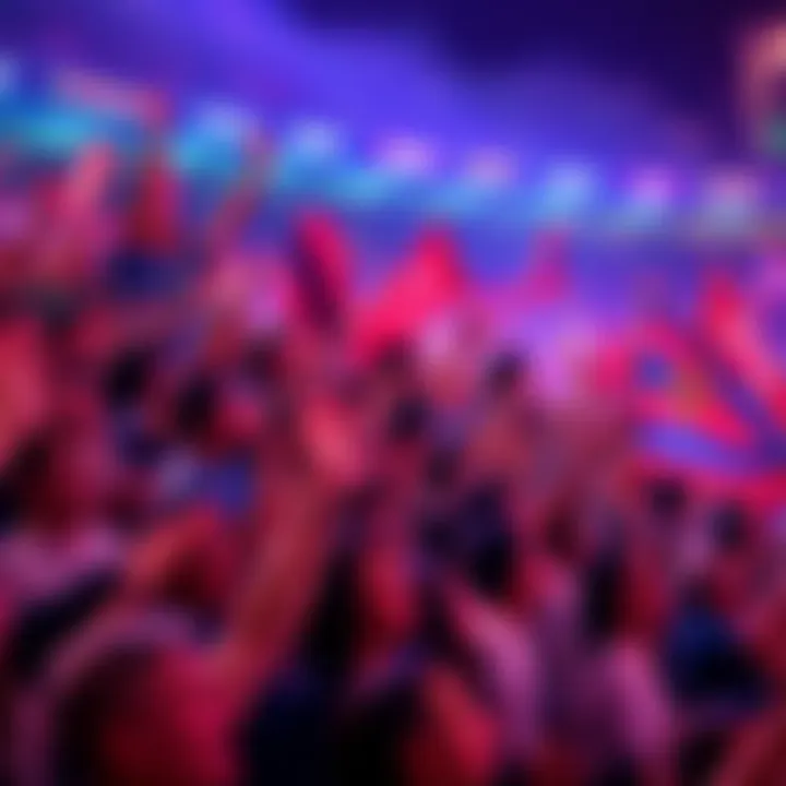Crowd of excited fans cheering and waving flags at the BTB match kickoff