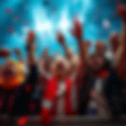 Fans celebrating victory Excited fans cheering and celebrating their team's first win with smiles and cheers