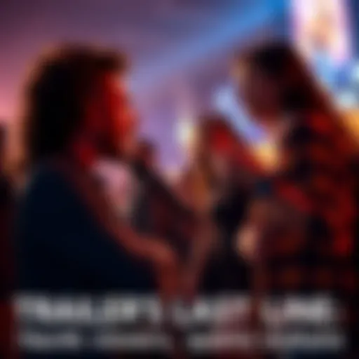 Group of fans discussing and sharing opinions about a movie trailer line.