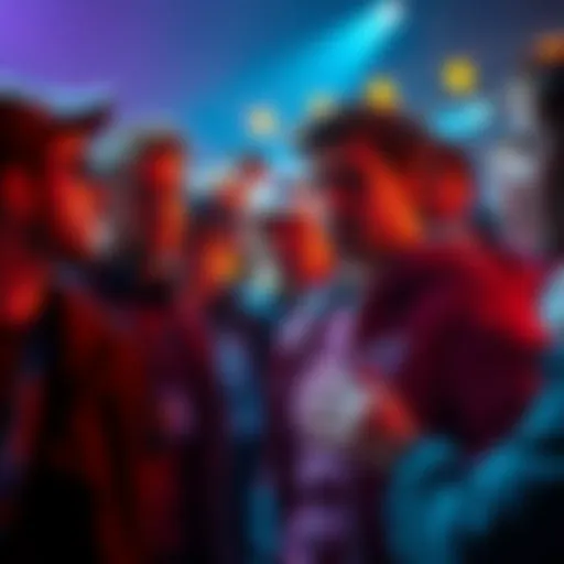 A group of fans engaging in a heated discussion about recent game updates, showing mixed reactions and expressions.
