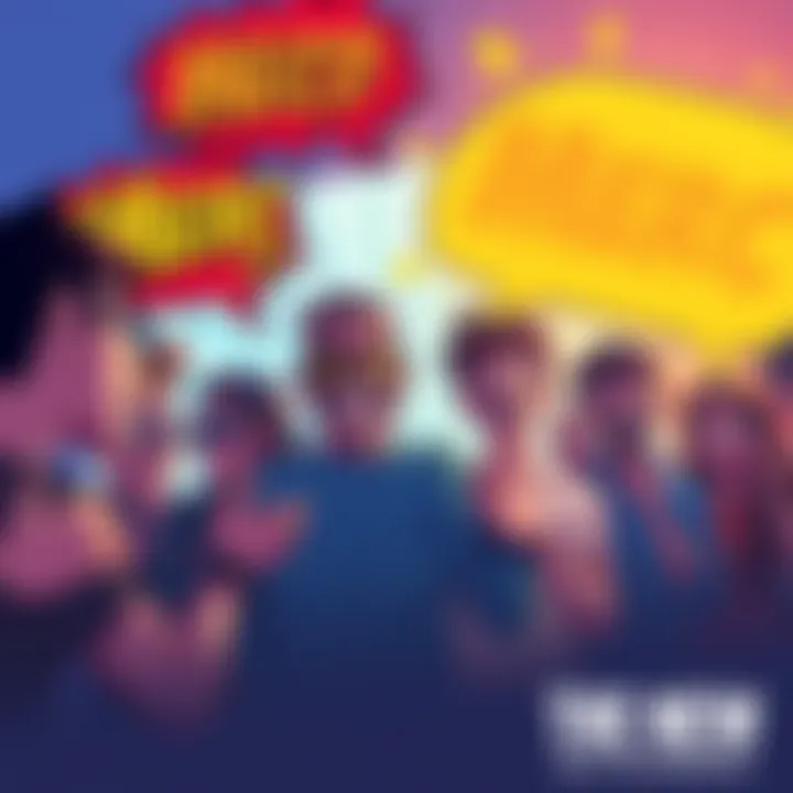 A group of fans animatedly discussing Merc, a character known for speed, with colorful speech bubbles around them, showing their excitement and anticipation.