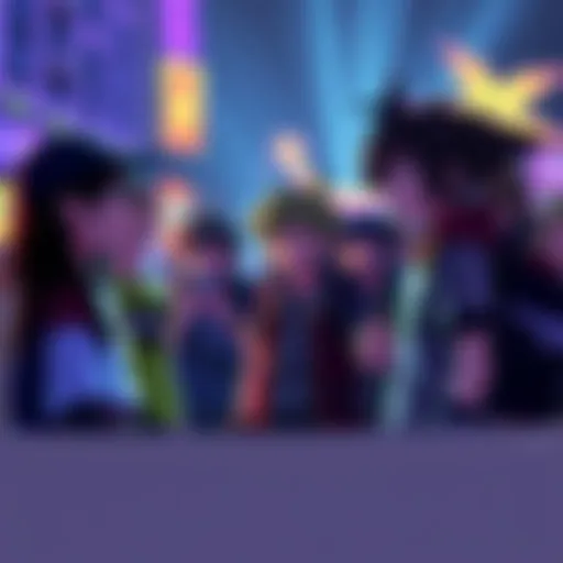 Fans excited for Kingdom Hearts A group of enthusiastic fans wearing Kingdom Hearts merchandise, gathered together, discussing their anticipation for the next game in the series.