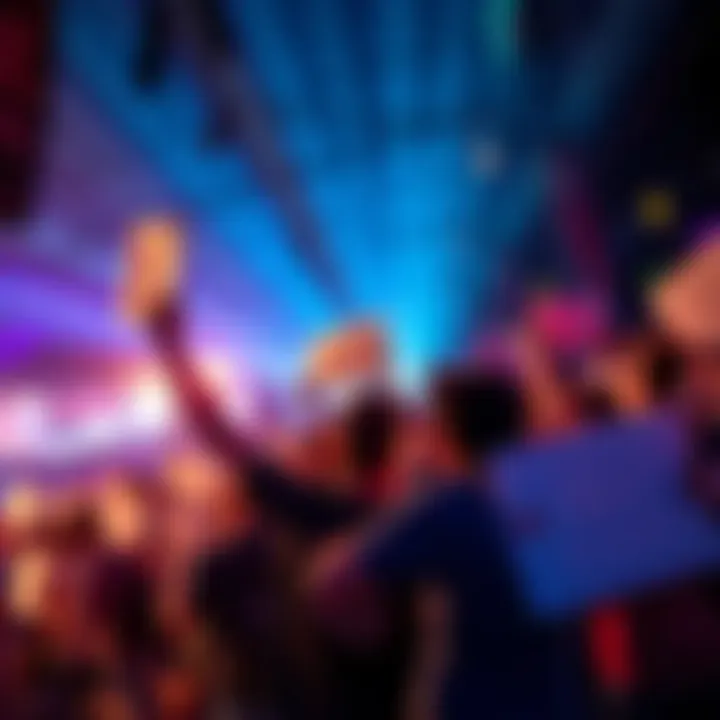 A group of fans holding signs and cheering for Alex Brand at a gaming event