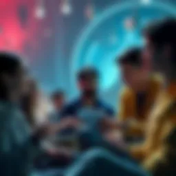 Group of fans sharing ideas about the Tau Ceti storyline with notebooks and laptops.