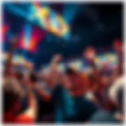 A group of excited fans cheering and celebrating in a lively esports atmosphere at the TI4 European Hub.