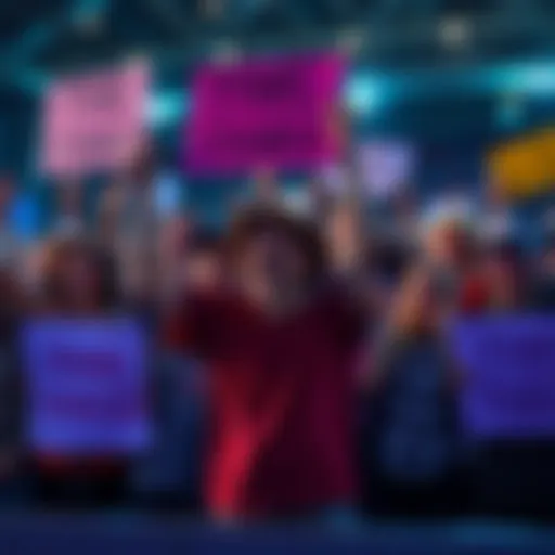 A group of excited fans holding signs and cheering to celebrate recent changes that reflect their feedback.