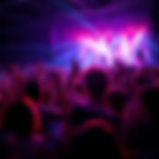 Crowd of excited fans cheering as an iconic figure makes a comeback on stage
