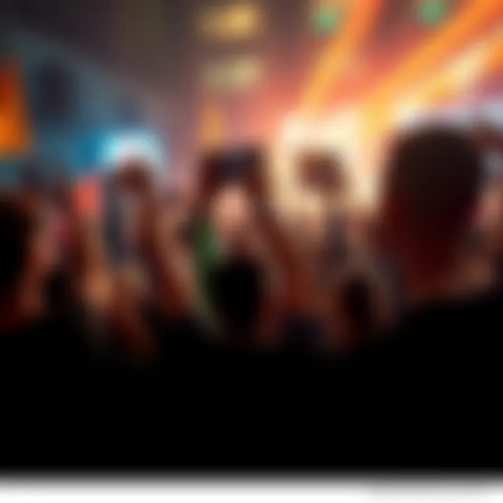 A crowd of excited fans gathered together, holding banners and signs in celebration of a new remaster announcement, showing unity and enthusiasm.