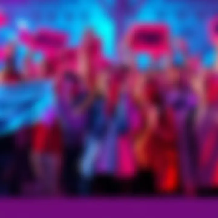 A group of excited fans cheering and holding banners related to their favorite series update