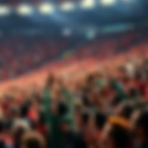 A large crowd of 15,000 fans cheering enthusiastically for Wildcard during a match against Team Falcons at the 2026 Lyon World Championship.