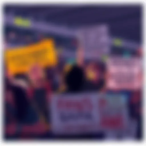 A group of fans gathered, showing signs of disappointment regarding Stayanax's release while discussing their hopes for Citrine Prime. Some hold banners with messages of frustration.